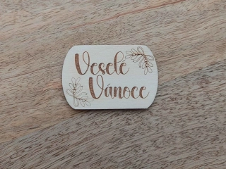 Dřevěná cedulka VESELÉ VÁNOCE - 5,5 x 3,5 cm