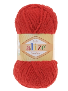 Plyšová příze Alize Softy - červená 56