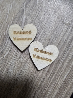 Dřevěné srdíčko KRÁSNÉ VÁNOCE - 2,5 cm