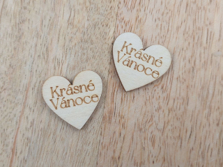   Dřevěné srdíčko KRÁSNÉ VÁNOCE - 2,5 cm