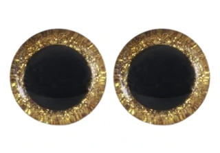 Oči 25 mm - flitrové zlaté s tuhou zátkou
