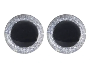 Oči 25 mm - flitrové stříbrné s tuhou zátkou