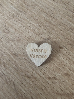 Dřevěné srdíčko KRÁSNÉ VÁNOCE - 2 cm