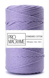 bavlněná šňůra ProMacrame – STANDARD cotton 3mm - levandulová se stříbrnou nitkou